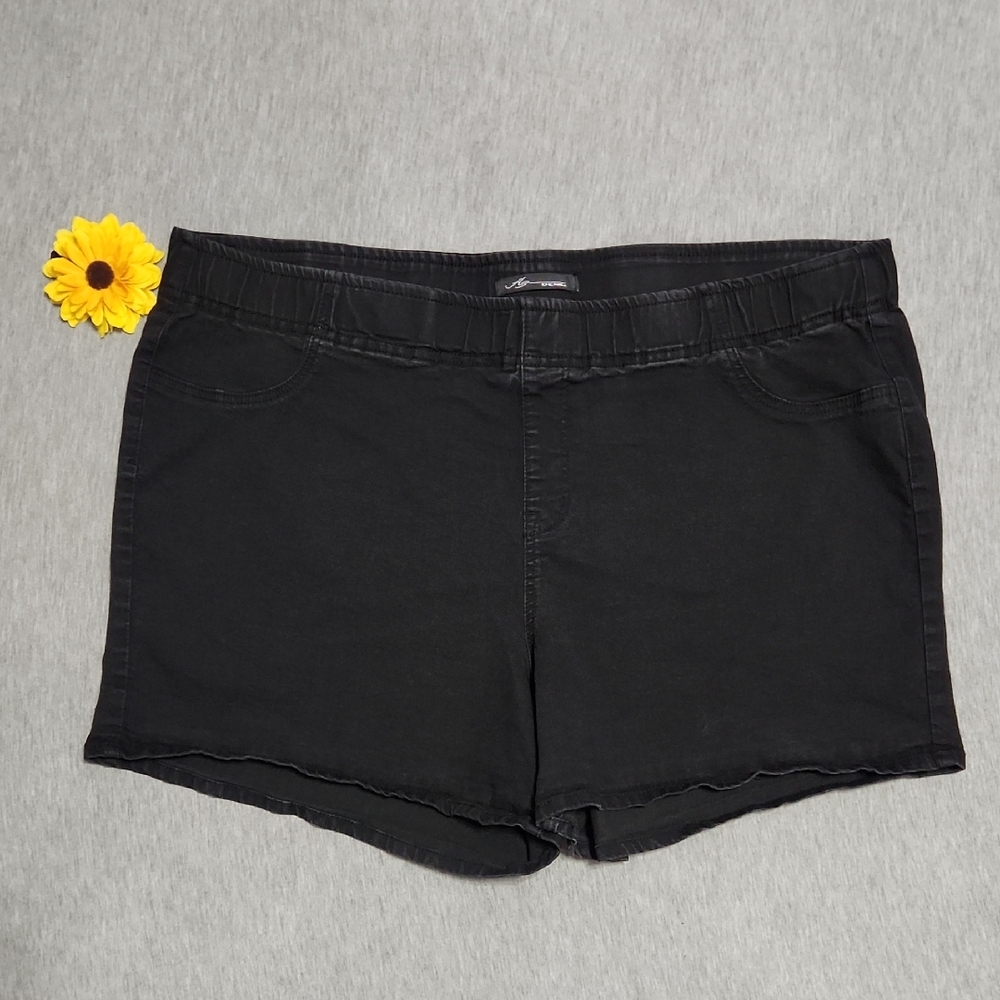 A3 Denim High-Rise Elastic-Waist Black Denim Summer Jean Short Shorts Jorts